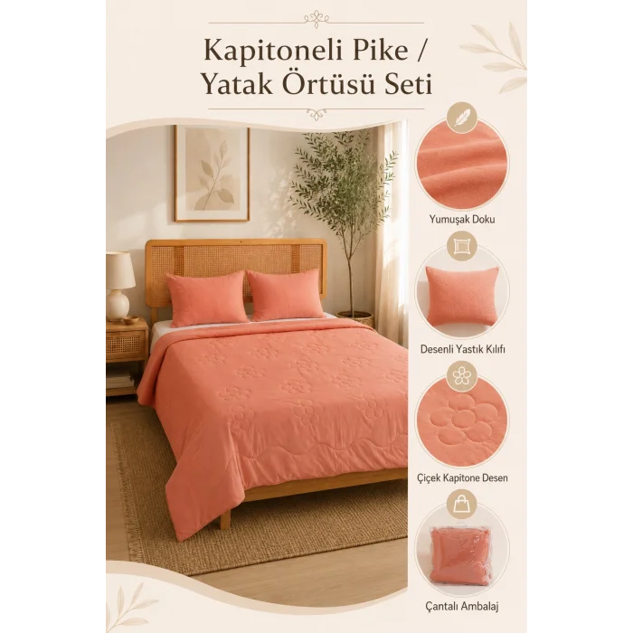 Flora Somon İnce Kapitoneli Uyku Seti Tek Kişilik 180x235 1 Adet Yastık Alezi