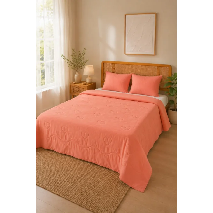Bloomy Somon Kapitoneli Yatak Örtüsü Seti Çift Kişilik 220x235