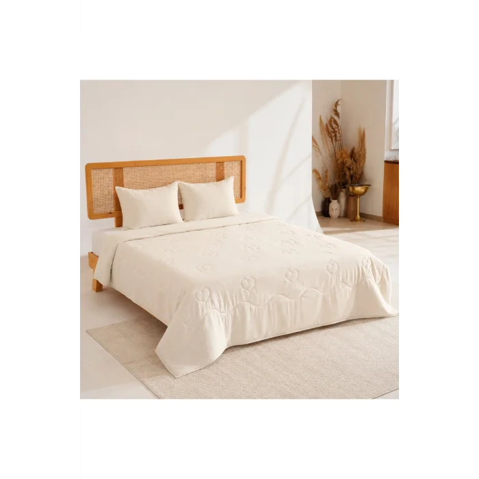 Lovea Bej Kapitoneli Pike Takımı Tek Kişilik 180x235 1 Adet Yastık Alezi