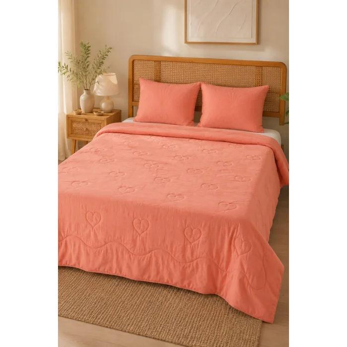 Bloomy Somon Kapitoneli Yatak Örtüsü Seti Tek Kişilik 180x235 1 Yastık Alezi