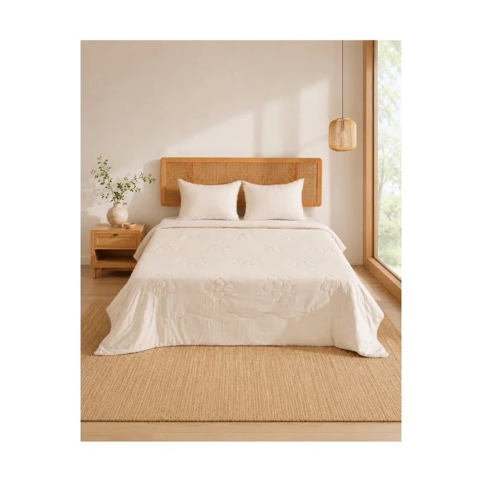 Bloomy Bej Kapitoneli Yatak Örtüsü Seti Tek Kişilik 180x235 1 Adet Yastık Alezi