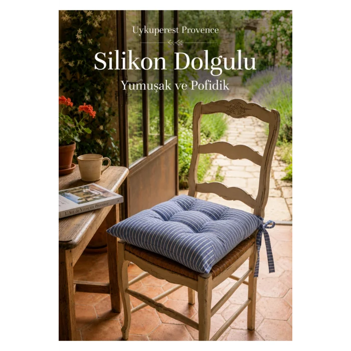 Pastello Pofidik Sandalye Minderi 40x40 Bağcıklı 4 Puntolu Silikon Dolgulu Pamuk Bahçe Balkon Tekli