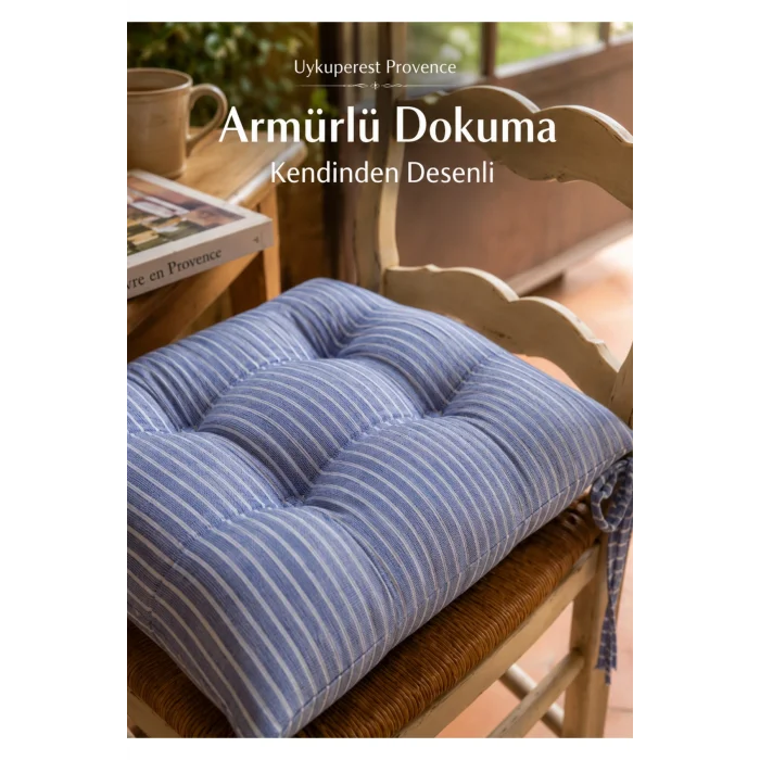 Pastello Pofidik Sandalye Minderi 40x40 Bağcıklı 4 Puntolu Silikon Dolgulu Pamuk Bahçe Balkon Tekli