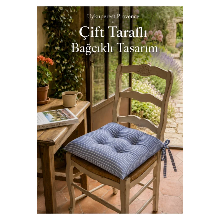 Pastello Pofidik Sandalye Minderi 40x40 Bağcıklı 4 Puntolu Silikon Dolgulu Pamuk Bahçe Balkon Tekli