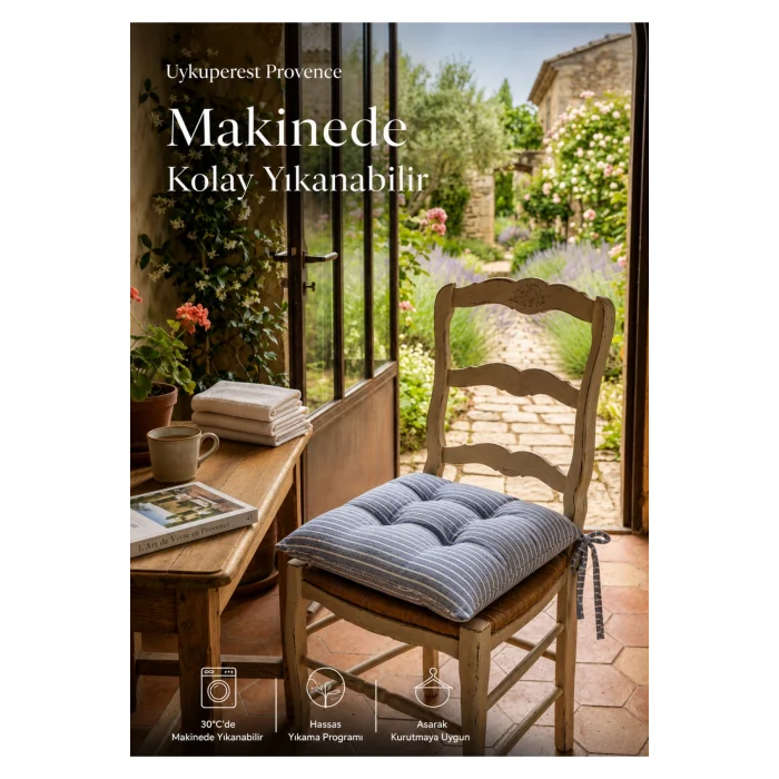 Pastello Pofidik Sandalye Minderi 40x40 Bağcıklı 4 Puntolu Silikon Dolgulu Pamuk Bahçe Balkon Tekli