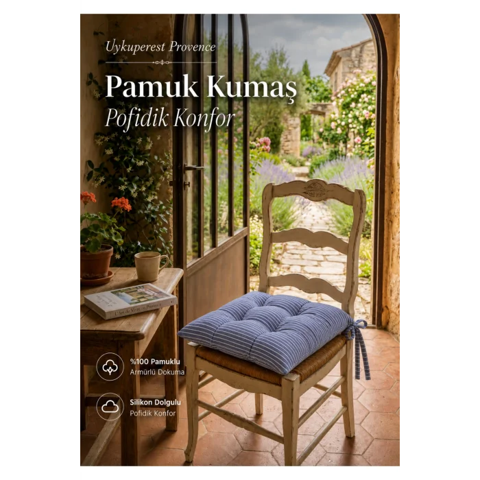 Pastello Pofidik Sandalye Minderi 40x40 Bağcıklı 4 Puntolu Silikon Dolgulu Pamuk Bahçe Balkon Tekli