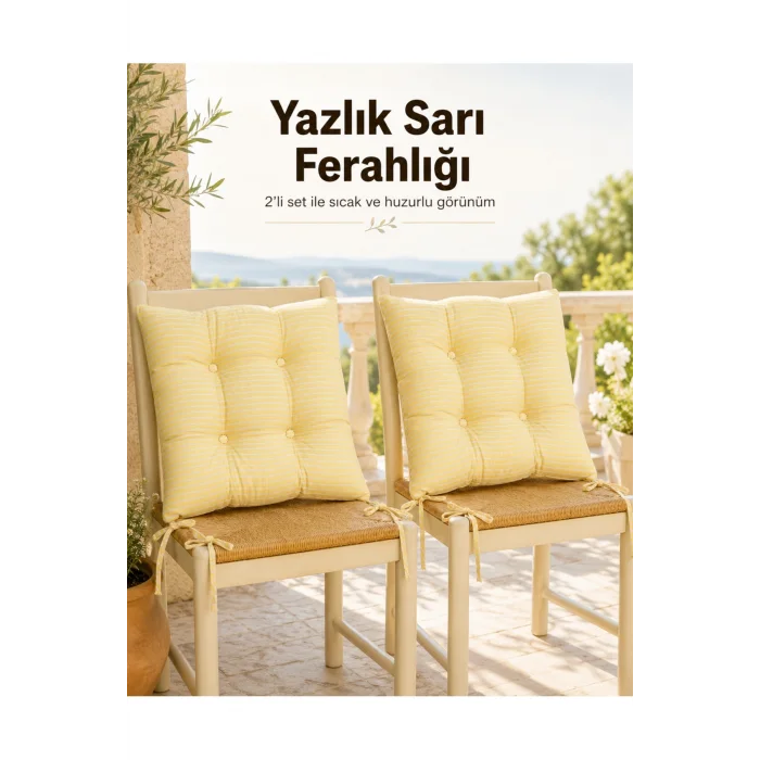 Pastello 2li Sandalye Minderi 40x40 Bağcıklı Pofidik Pamuk Yıkanabilir Silikon Dolgulu Bahçe Balkon
