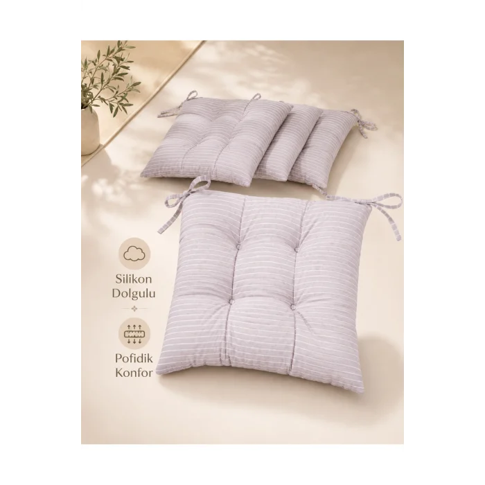 Pastello 4lü Sandalye Minderi 40x40 Bağcıklı Pofidik Silikon Dolgulu Yıkanabilir Bahçe Balkon