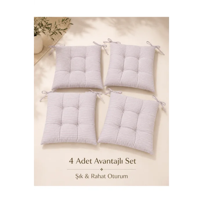 Pastello 4lü Sandalye Minderi 40x40 Bağcıklı Pofidik Silikon Dolgulu Yıkanabilir Bahçe Balkon