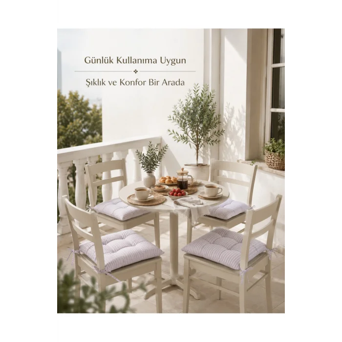Pastello 4lü Sandalye Minderi 40x40 Bağcıklı Pofidik Silikon Dolgulu Yıkanabilir Bahçe Balkon