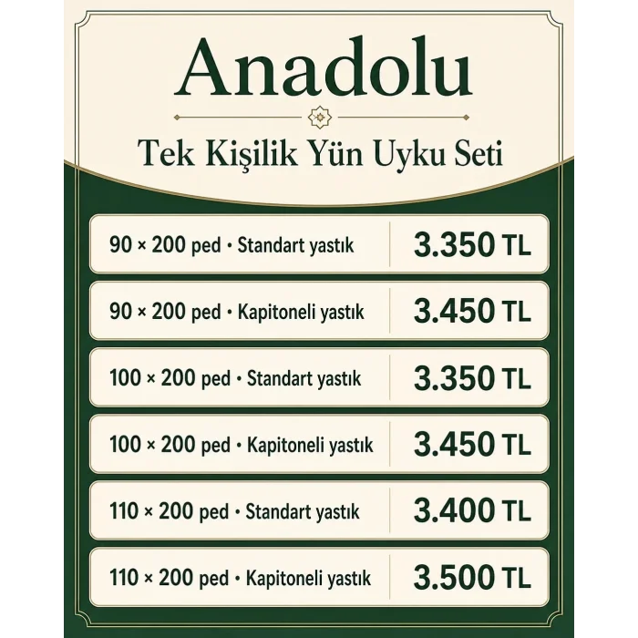Anadolu Tek Kişilik Yün Uyku Seti