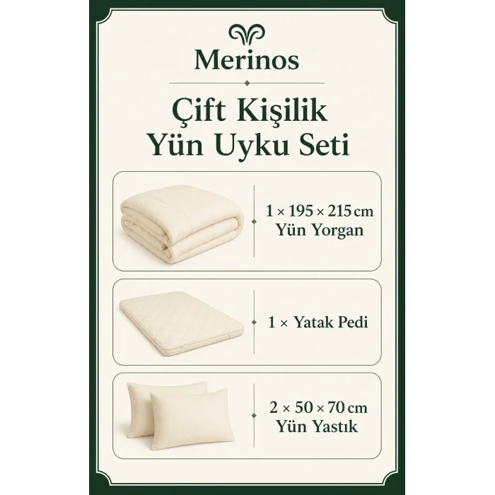 Merinos Çift Kişilik Yün Uyku Seti