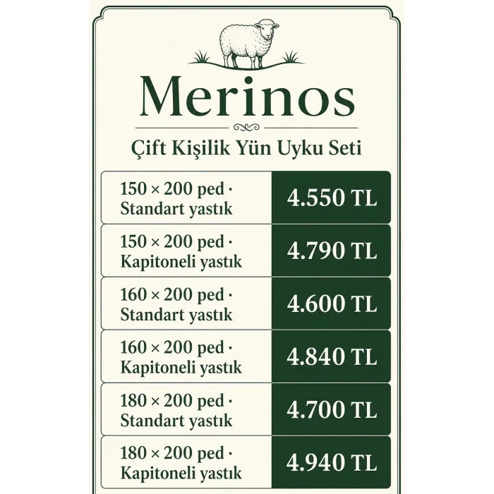 Merinos Çift Kişilik Yün Uyku Seti