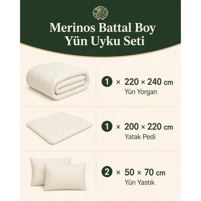 Merinos Battal Boy Yün Uyku Seti