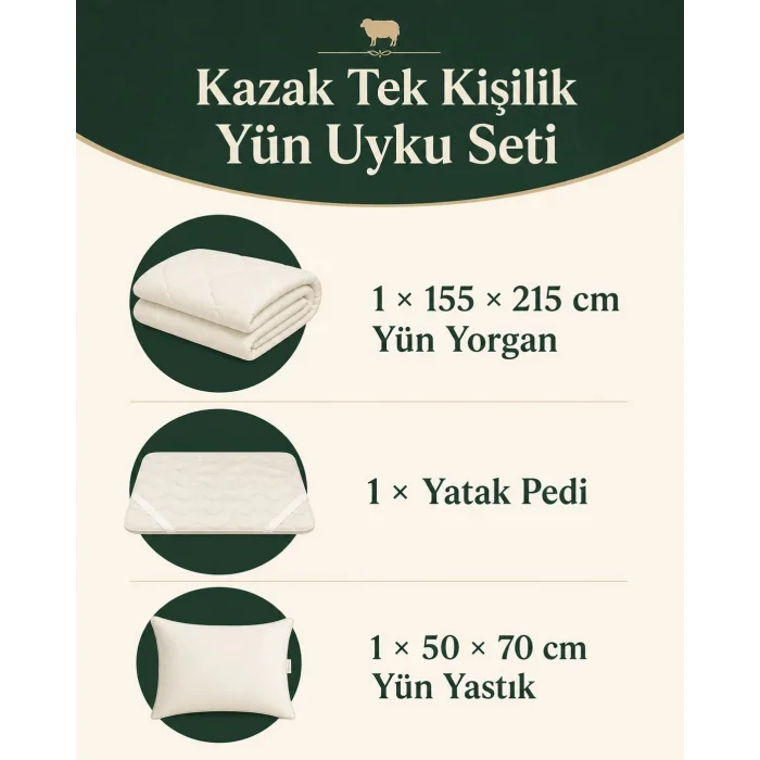 Kazak Tek Kişilik Yün Uyku Seti