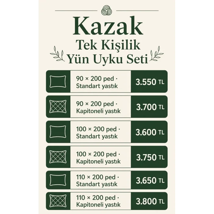 Kazak Tek Kişilik Yün Uyku Seti