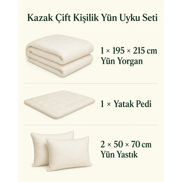 Kazak Çift Kişilik Yün Uyku Seti