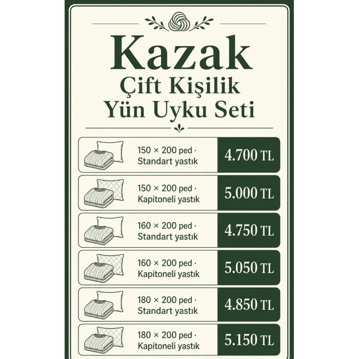 Kazak Çift Kişilik Yün Uyku Seti