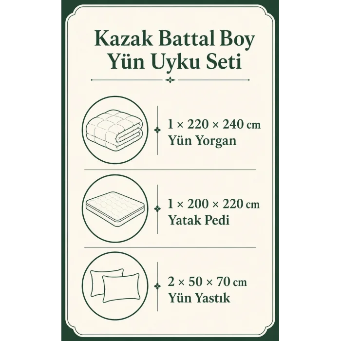 Kazak Battal Boy Yün Uyku Seti