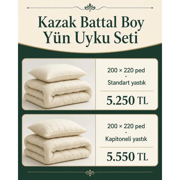 Kazak Battal Boy Yün Uyku Seti