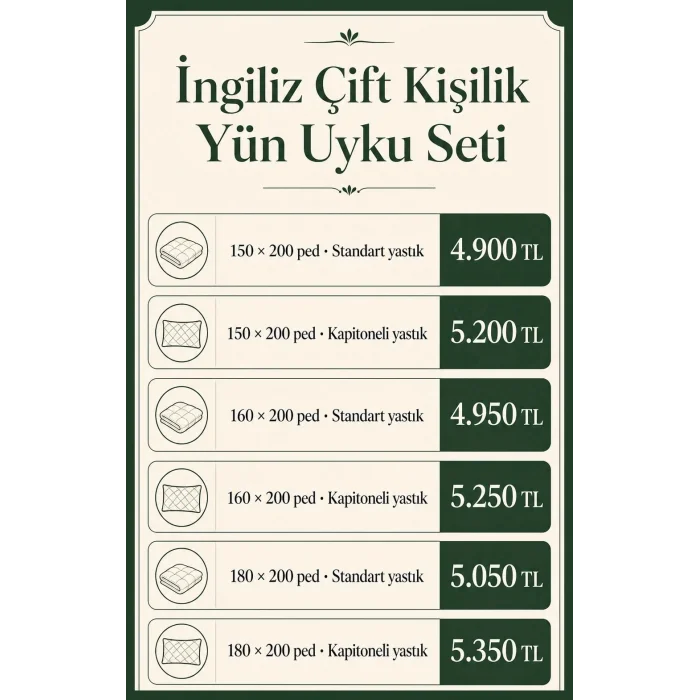 İngiliz Çift Kişilik Yün Uyku Seti