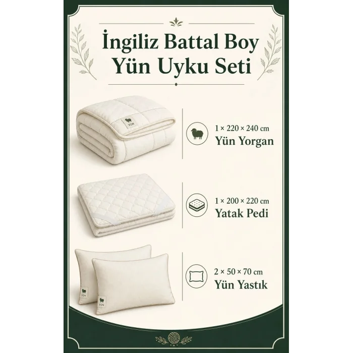 İngiliz Battal Boy Yün Uyku Seti