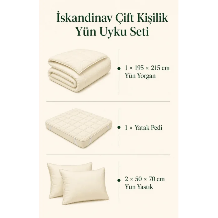 İskandinav Çift Kişilik Yün Uyku Seti