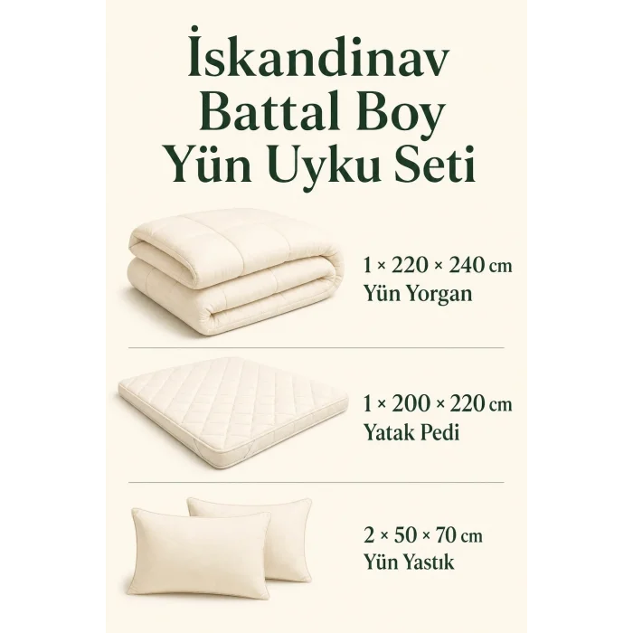 İskandinav Battal Boy Yün Uyku Seti