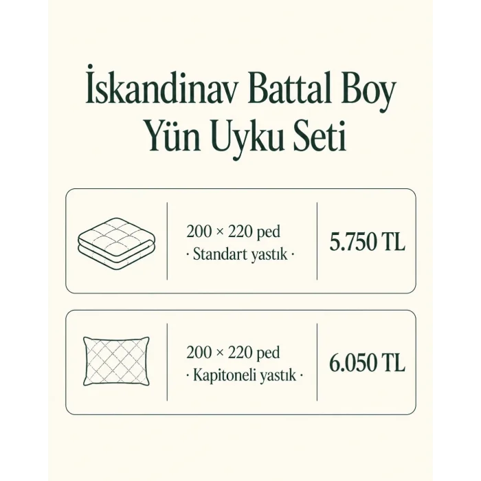 İskandinav Battal Boy Yün Uyku Seti