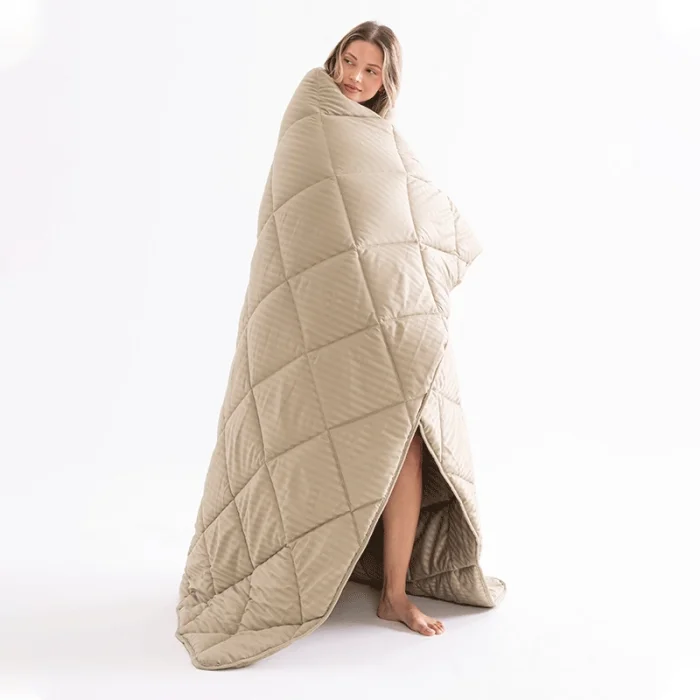 Çizgili Saten Yorgan Karamel