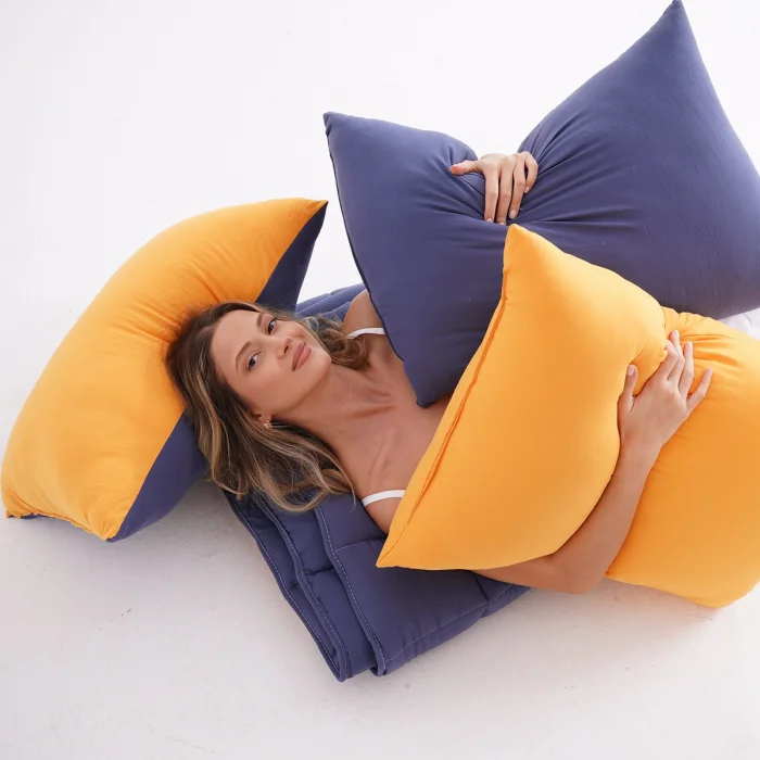 Lacivert & Sarı Double Face Mikrojel Yastık