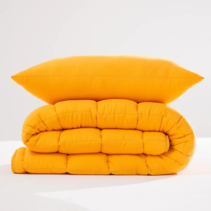 Soft Comfort Yorgan ve Yastık Uyku Seti Hardal