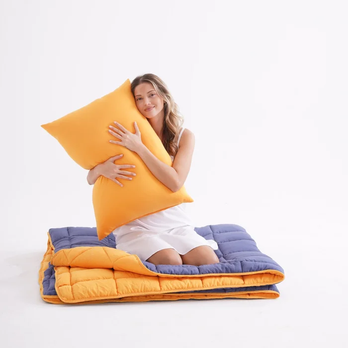 Soft Comfort Yorgan ve Yastık Uyku Seti Hardal & Lacivert