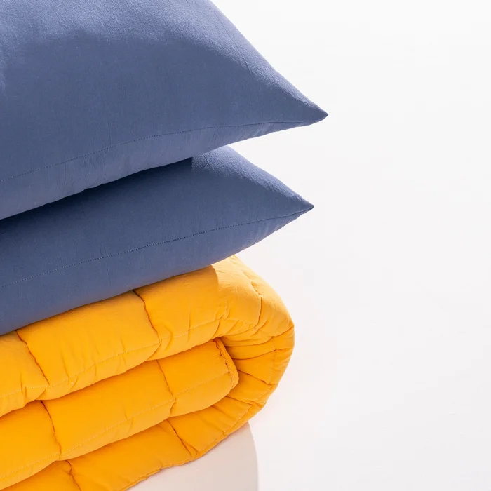 Soft Comfort Yorgan ve Yastık Uyku Seti Hardal & Lacivert