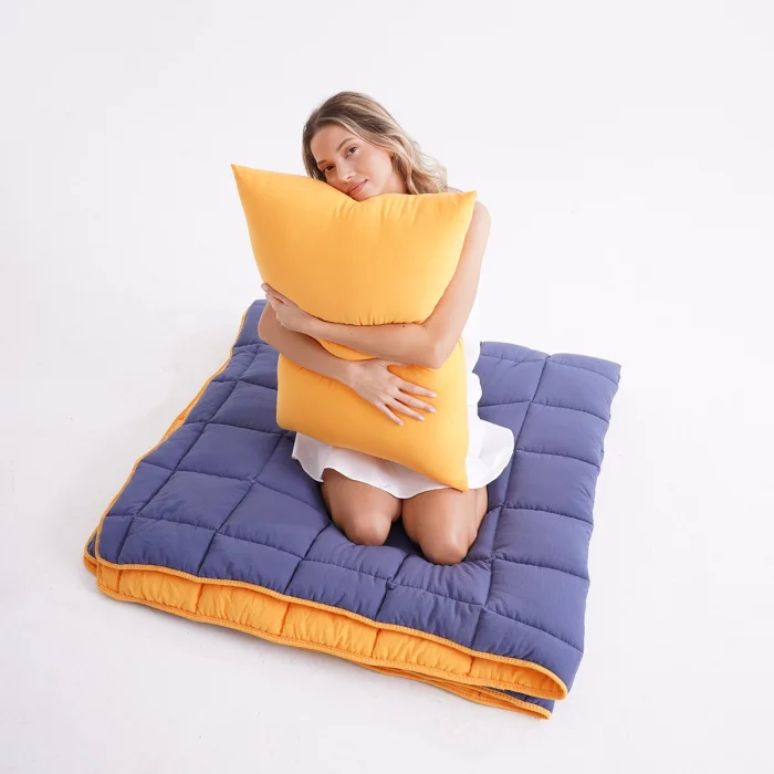 Soft Comfort Yorgan ve Yastık Uyku Seti Hardal & Lacivert