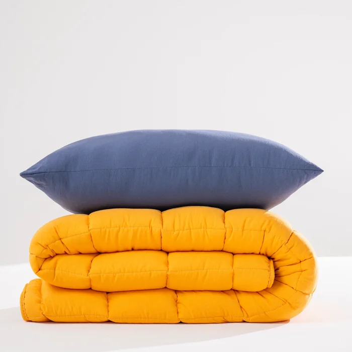 Soft Comfort Yorgan ve Yastık Uyku Seti Hardal & Lacivert