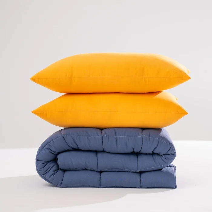 Soft Comfort Yorgan ve Yastık Uyku Seti Lacivert & Hardal