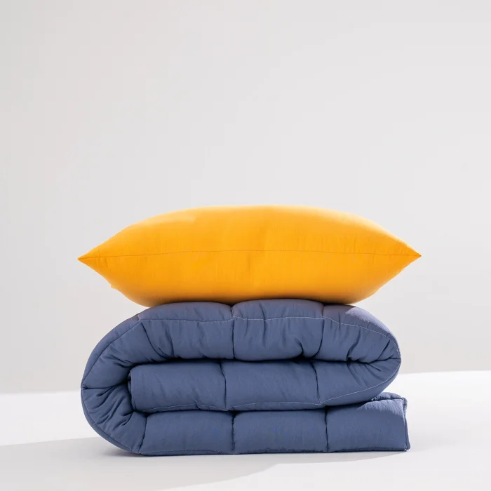 Soft Comfort Yorgan ve Yastık Uyku Seti Lacivert & Hardal