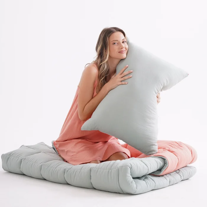 Soft Comfort Yorgan ve Yastık Uyku Seti Toz Mavi & Pembe