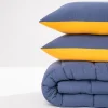 Soft Comfort Yorgan ve Yastık Uyku Seti Lacivert & Hardal Dobule Face