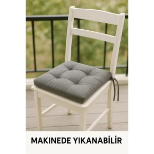Pofidık Gri Sandalye Minderi – Bağcıklı, Slikon Dolgulu, Yıkanabilir