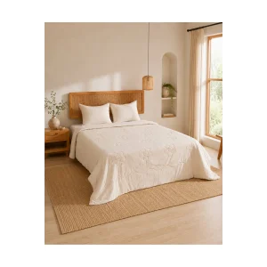 Bloomy Bej Kapitoneli Pike Takımı Tek Kişilik 180x235 Geniş Ölçü, 1 Adet 50x70 Fermuarlı Kapitoneli Yastık Alezi Dahil, Çarşafsız