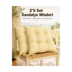 Pastello 2li Sandalye Minderi 40x40 Bağcıklı Pofidik Pamuk Yıkanabilir Silikon Dolgulu Bahçe Balkon