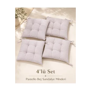 Pastello 4lü Sandalye Minderi 40x40 Bağcıklı Pofidik Silikon Dolgulu Yıkanabilir Bahçe Balkon