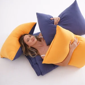 Lacivert & Sarı Double Face Mikrojel Yastık