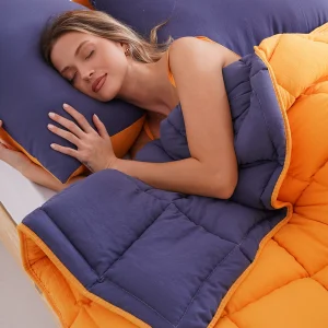 Soft Comfort Yorgan ve Yastık Uyku Seti Hardal & Lacivert