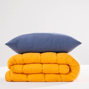 Soft Comfort Yorgan ve Yastık Uyku Seti Hardal & Lacivert