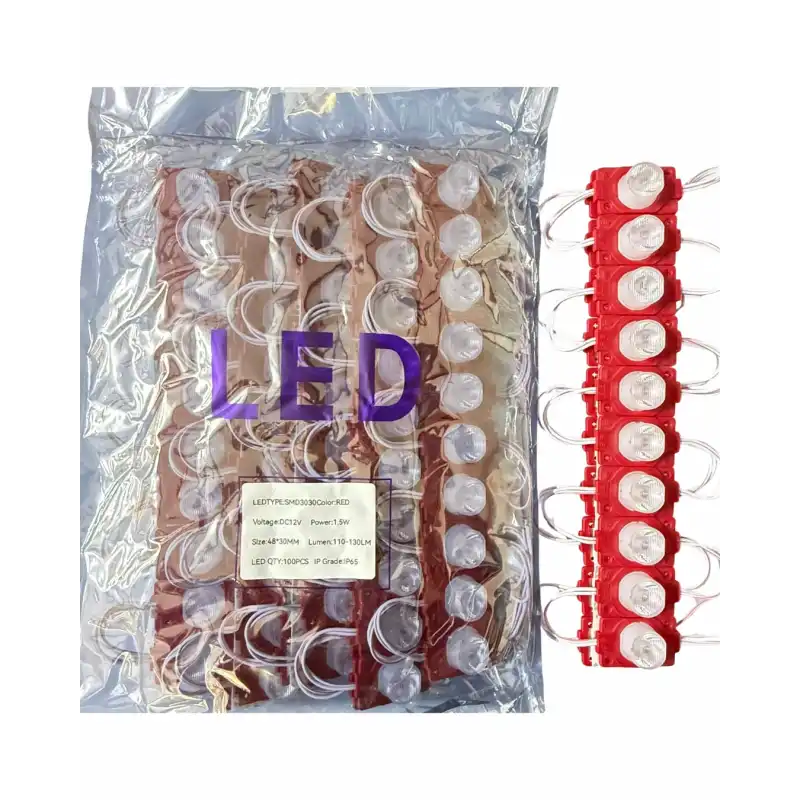 100 Adet 12 Volt 1.5 Watt Tek Lensli Kırmızı 3030 Led Modül IP65 1 Paket