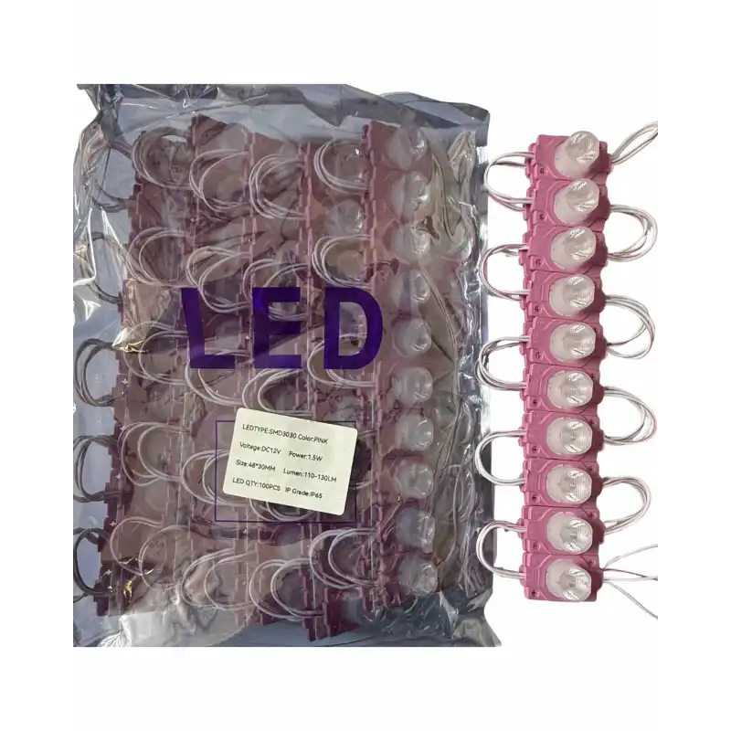 100 Adet 12 Volt 1.5 Watt Tek Lensli Pembe 3030 Led Modül IP65 1 Paket