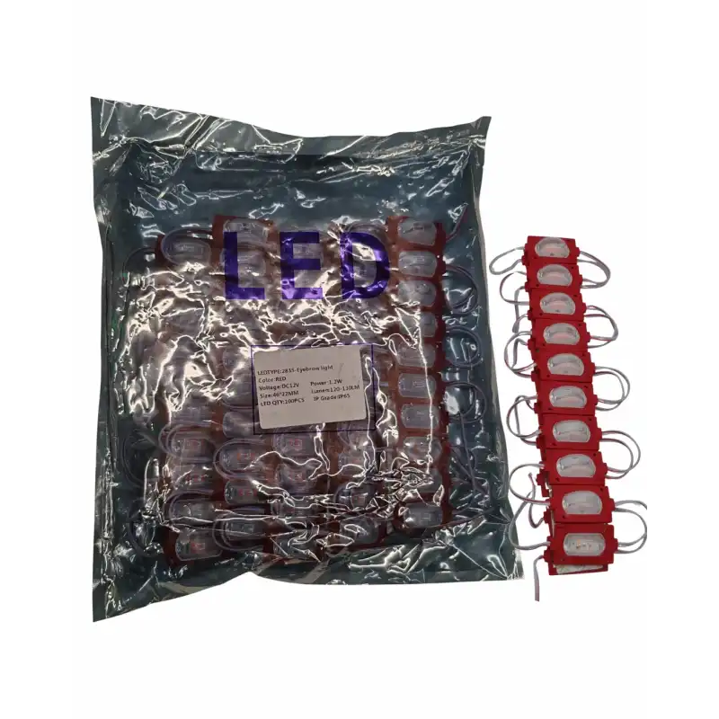 100 Adet 12 Volt 1.2 Watt Dar Açılı Tek Lensli Kırmızı Led Modül IP65 1 Paket